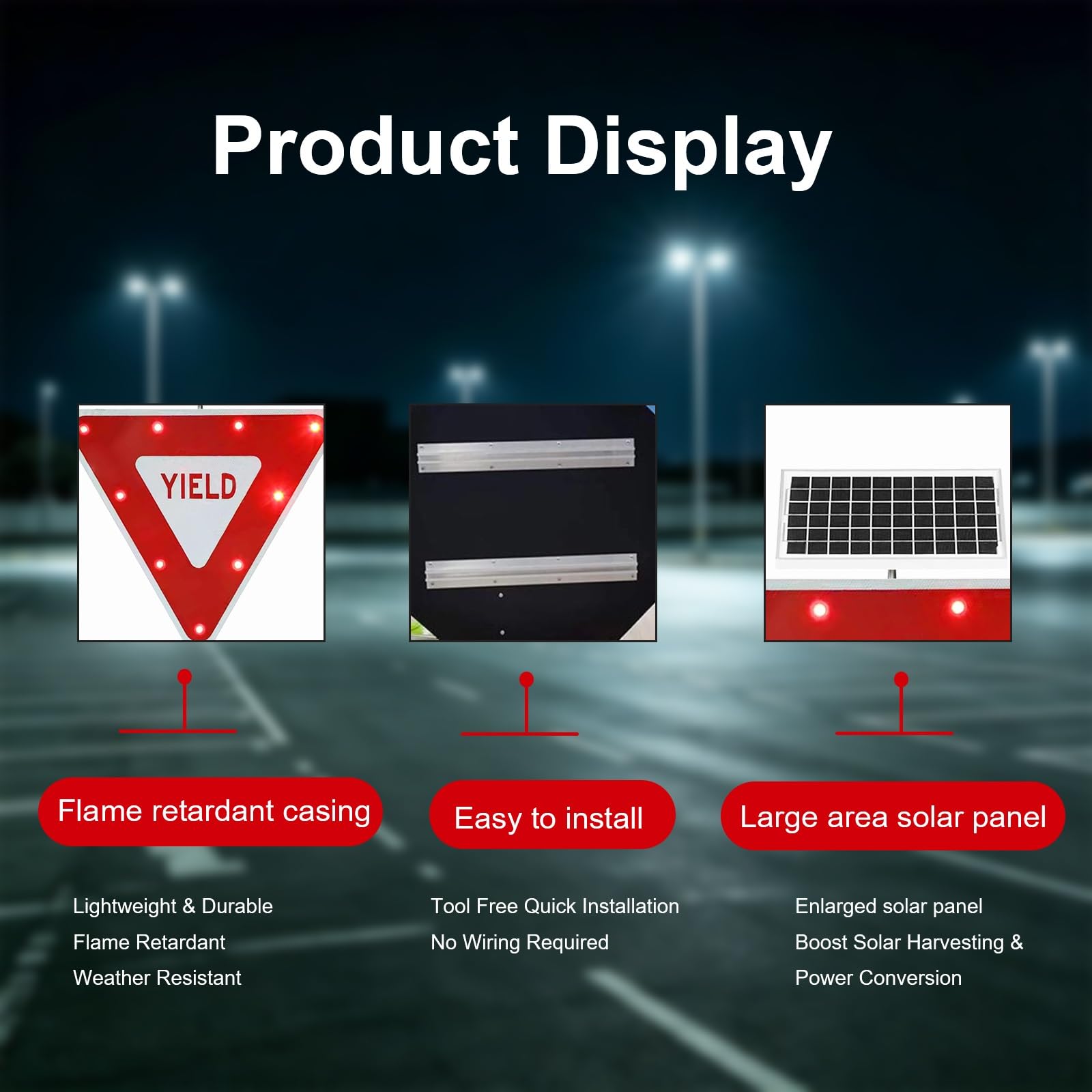 Señal de Rendimiento LED Parpadeante, 24″/28″ Señal de Advertencia de Tráfico, Película Reflectante de Grado Ingenieril, con LED Intermitentes(28in)
