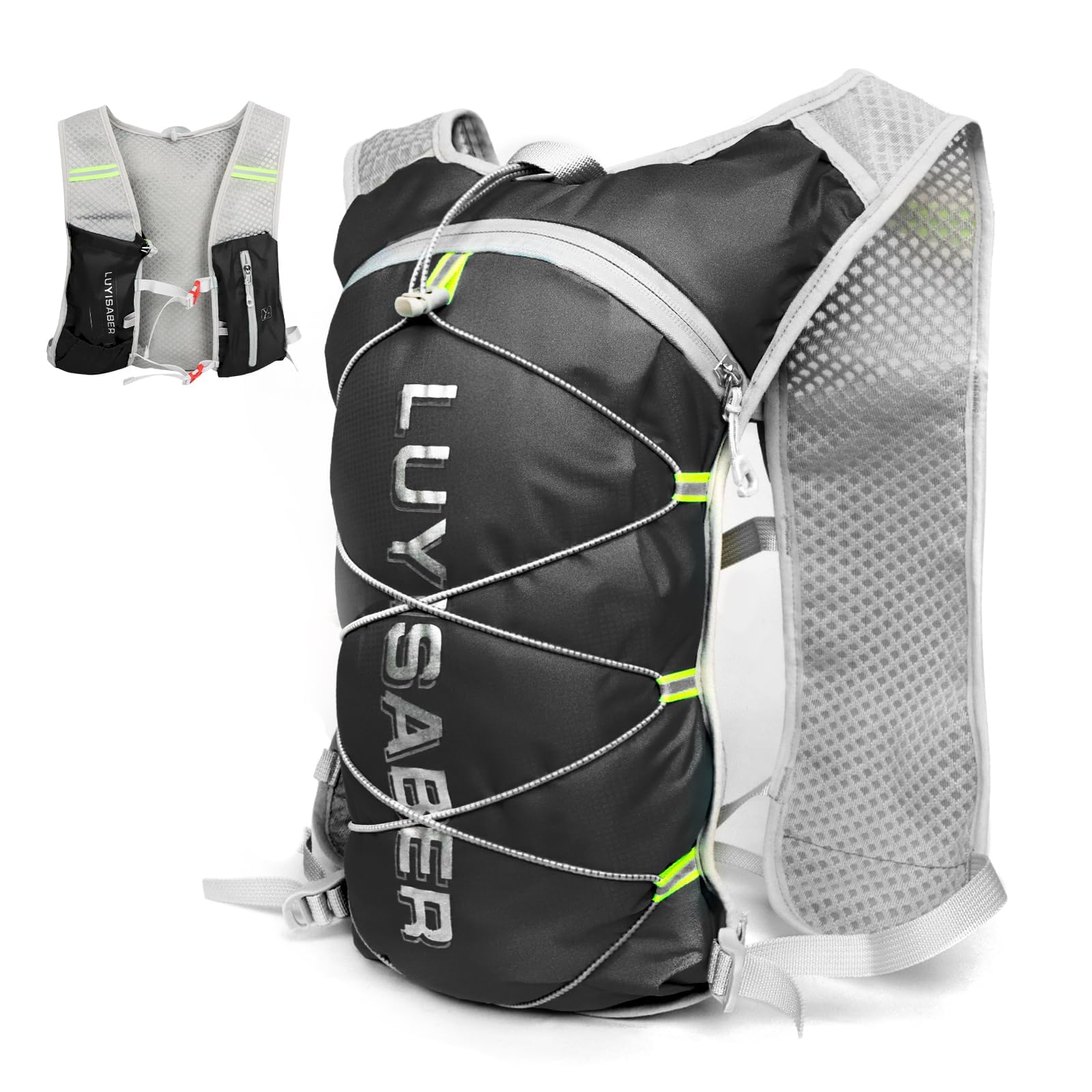 Hydration Backpack Adjustable Running Vest Backpacks Lightweight Water Bag Hiking Climbing Bag for Men Women (Black, 37*20*7cm)