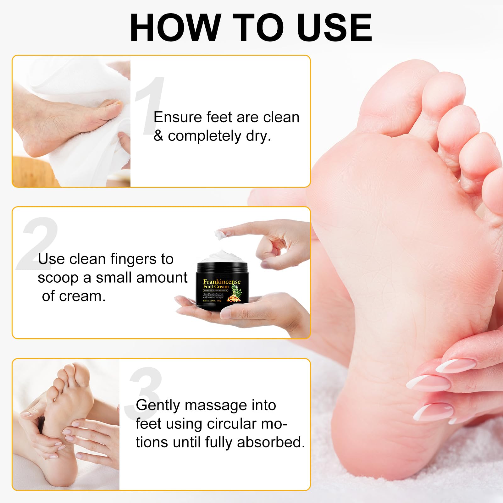 Crème pour Pieds Fatigués - Soin Réparateur à l‘Encens et Menthe Pure, Apaisement Intense de la Voûte Plantaire - 150g