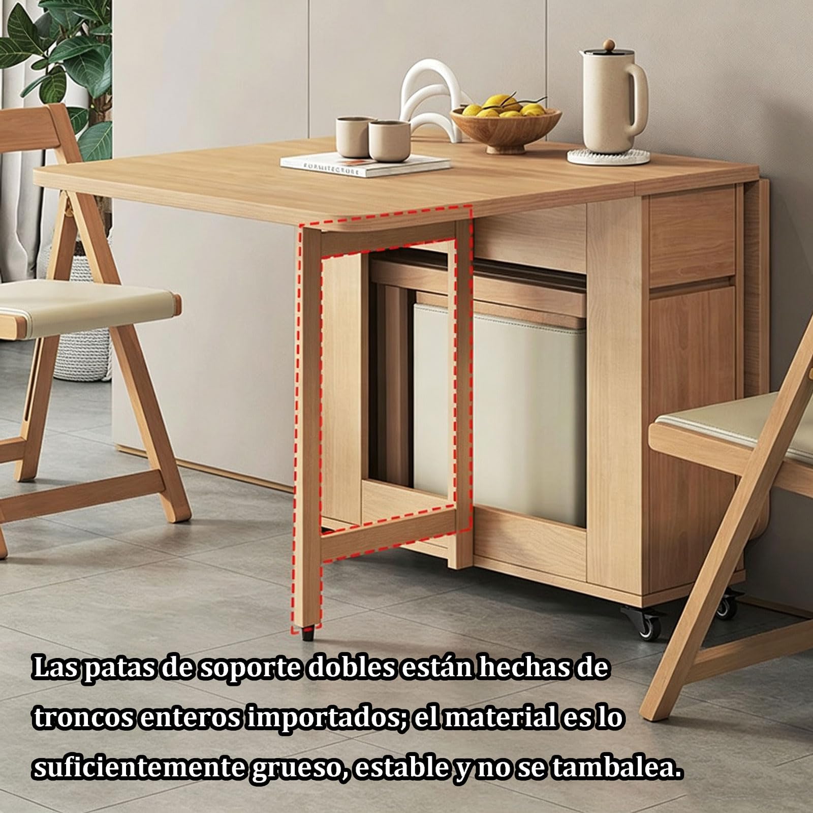 Genérico Juego de Mesa de Comedor Plegable con 4 Sillas | Madera, Extensible, Patas Ajustables, Abatible, Para 6-8 Personas