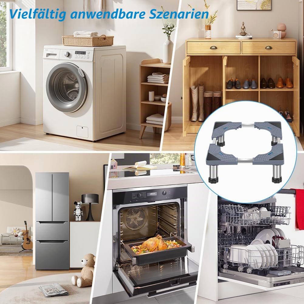 CEWROM Waschmaschinen Sockel Untergestell mit 4 Füßen, Podest für Waschmaschine und Trockner, Bärenlast 200kg Verstellbare Sockel mit Rutschfester Stoßdämpfungsfunktion (40-60cm)