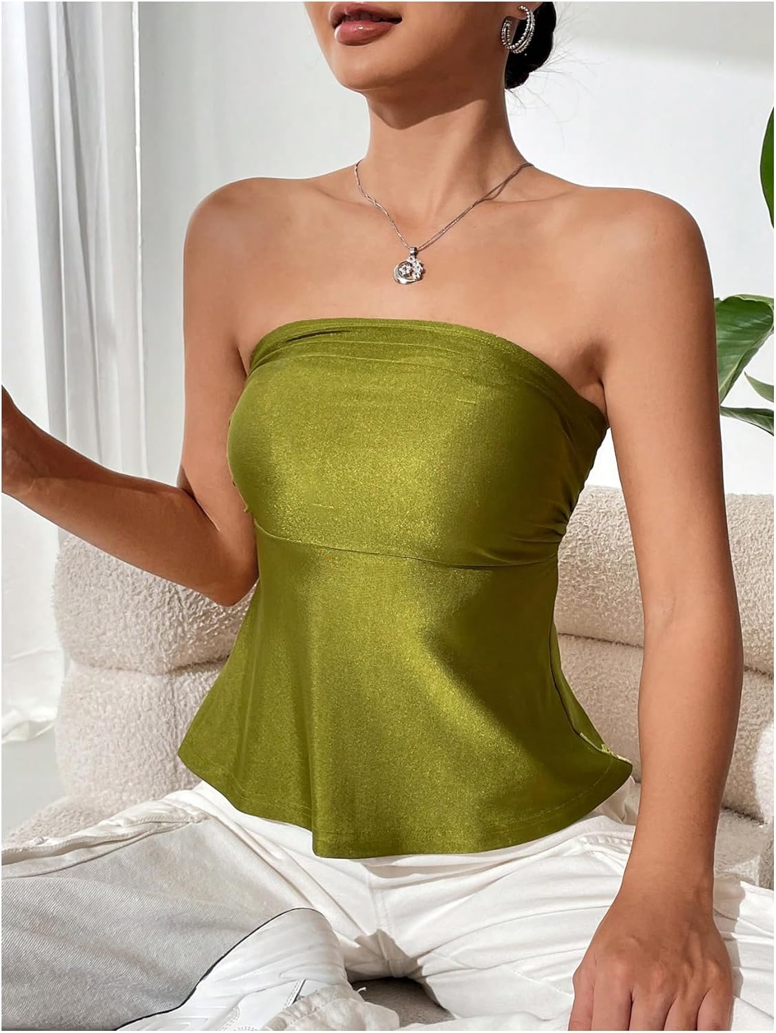 WDIRARA Women's Ruffle Strapless Bandeau Tube Top Sleeveless Summer Going Out Peplum Tops - Image 5