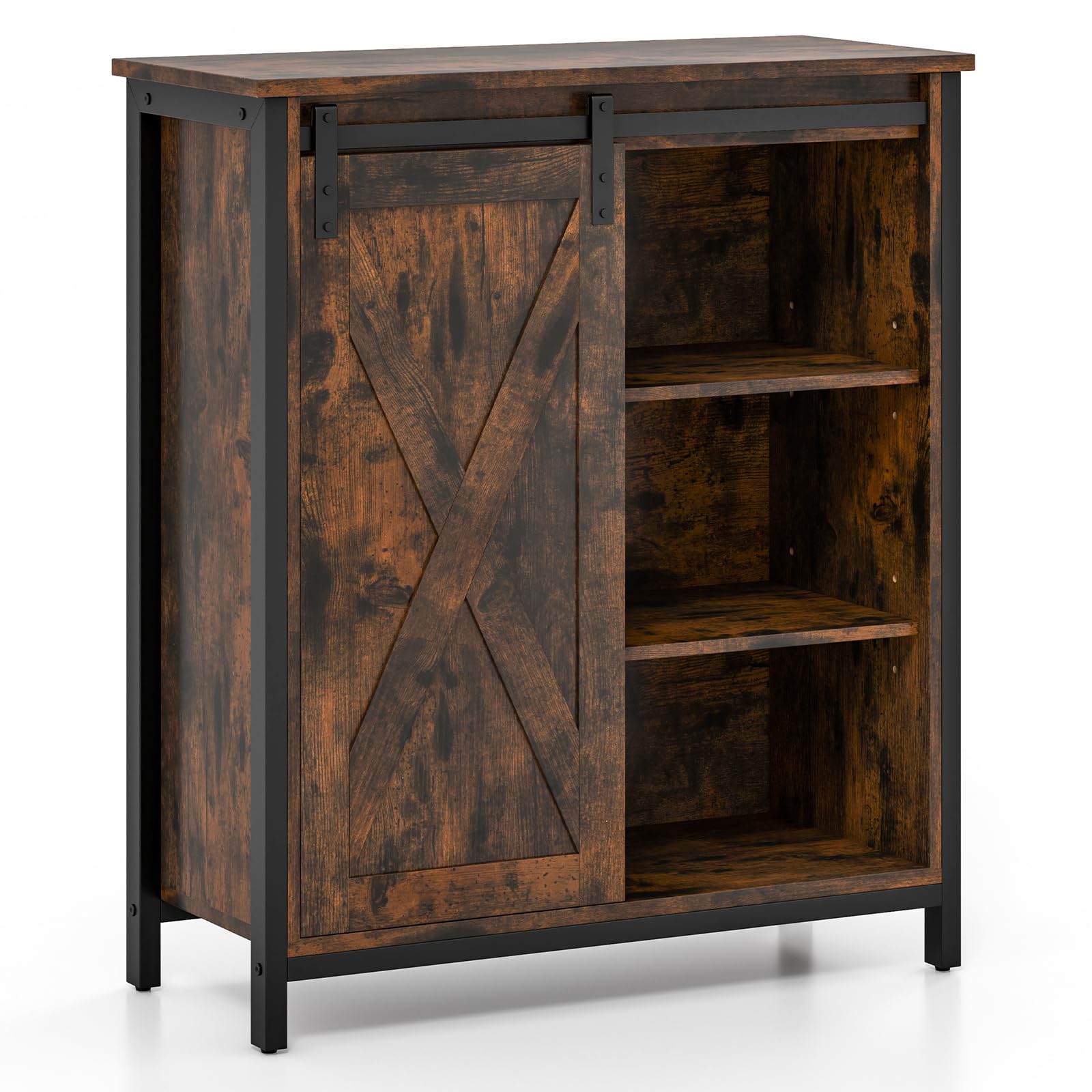 RELAX4LIFE Credenza a Buffet con Anta Scorrevole, Mobile da Cucina con 4 Ripiani Regolabili, Kit Anti-ribaltamento, Mobile Bar in Stile Rustico per Soggiorno, Sala da Pranzo e Ingresso