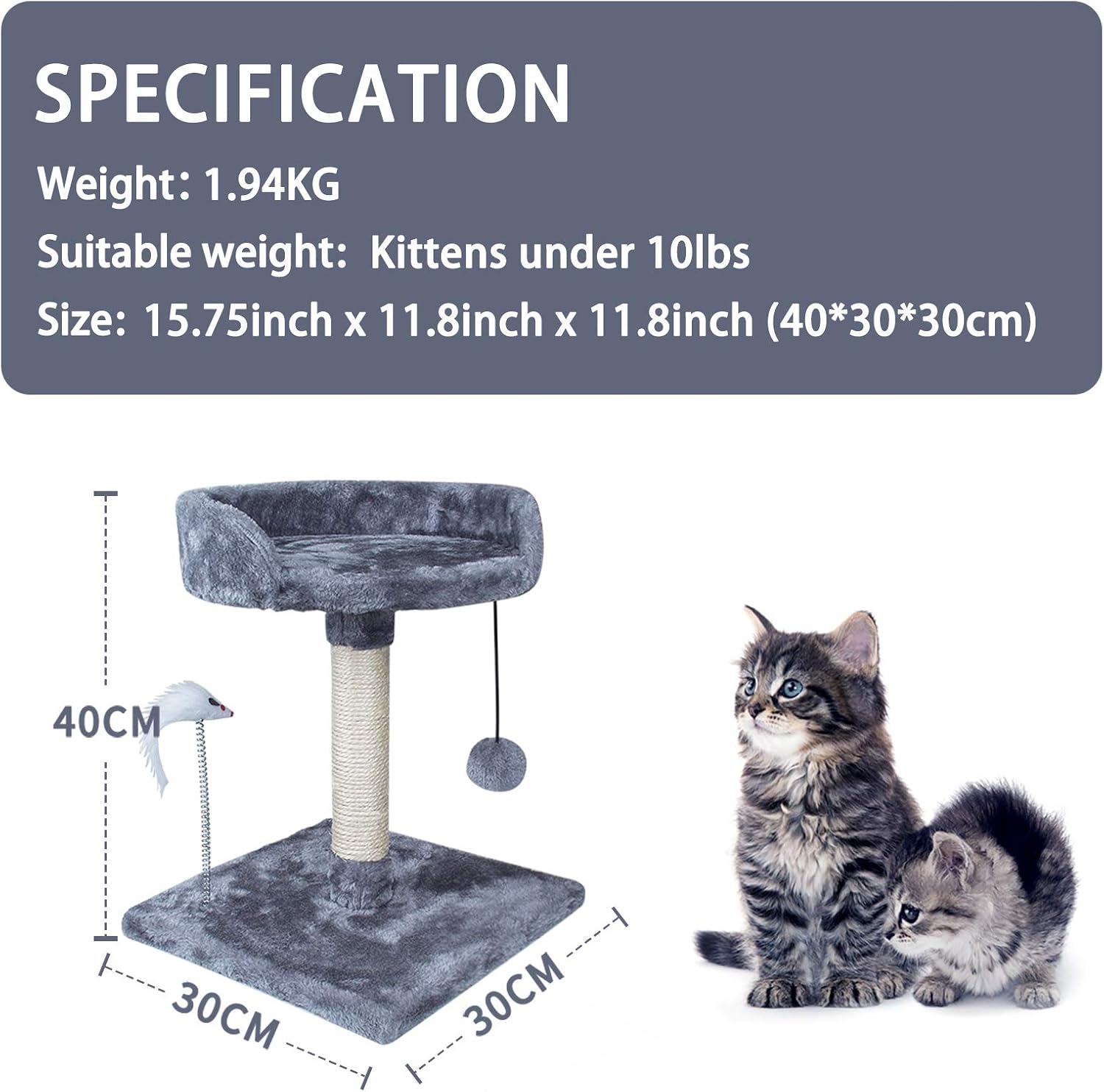 YUFU Cat Tree Tower with Natural Sisal Scratching Posts Large Platforms Cat Activity Platform Furniture with Funny Toys for Kittens Small Cat Playing Relaxing Sleeping