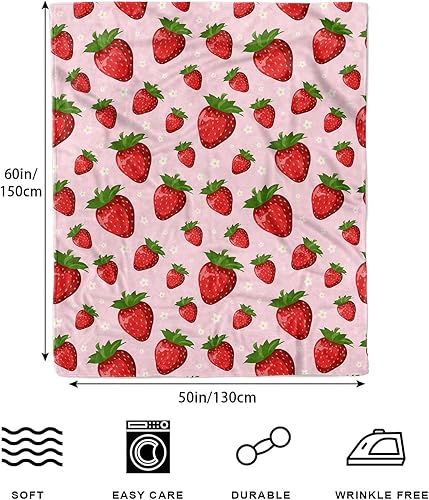 Miniatura 7 de Manta de fresa rosa para niños y niñas, manta suave y ligera de fresa para sofá cama, viajes, camping, idea de regalo, 50 x 60 pulgadas