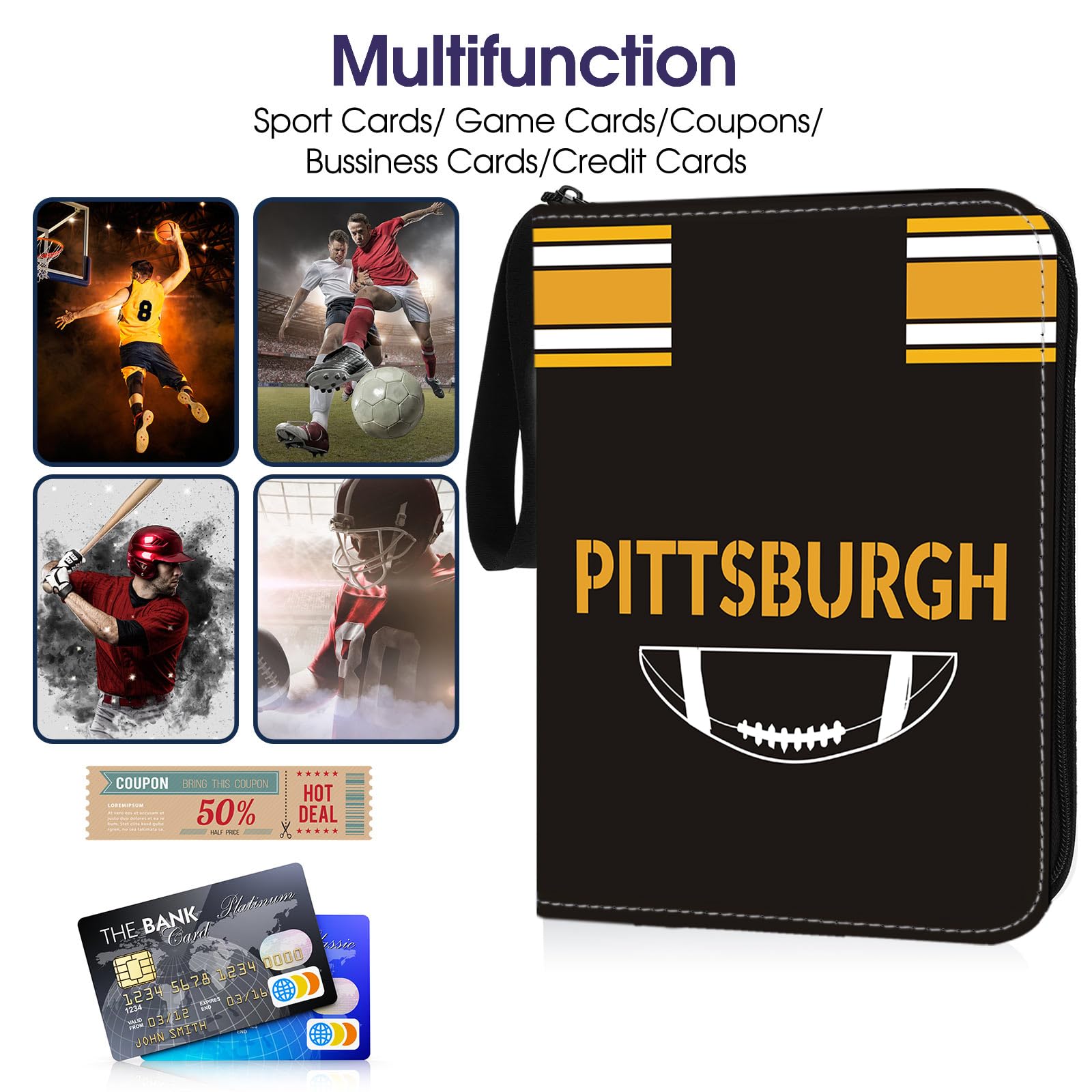 Amazon.com: Football Card Binder with Sleeves 900 Pocket, Pittsburgh Football  Card Holder for Trading Cards Sports Card 3 Ring Binder Folder Collector  Album Storage Book Case Kids Boys Girls Gift : Toys