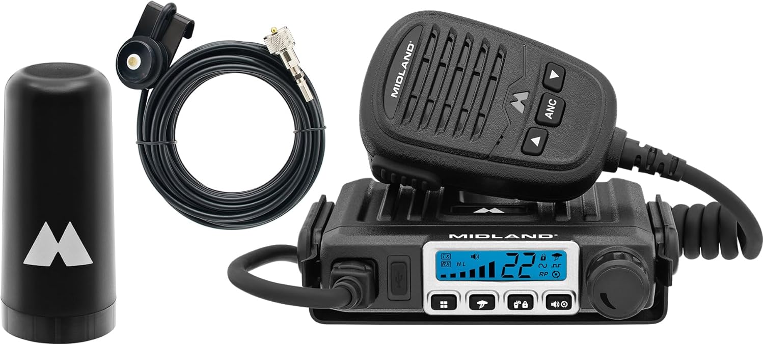 Midland® – MXT115VP3-15 Watt GMRS MicroMobile® Two-Way Radio - Off Roading Outdoor Farm - Extended 3dB gain Universal Lip Mount Antenna Dustproof Noise-Canceling Microphone - 8 Repeater Channels
