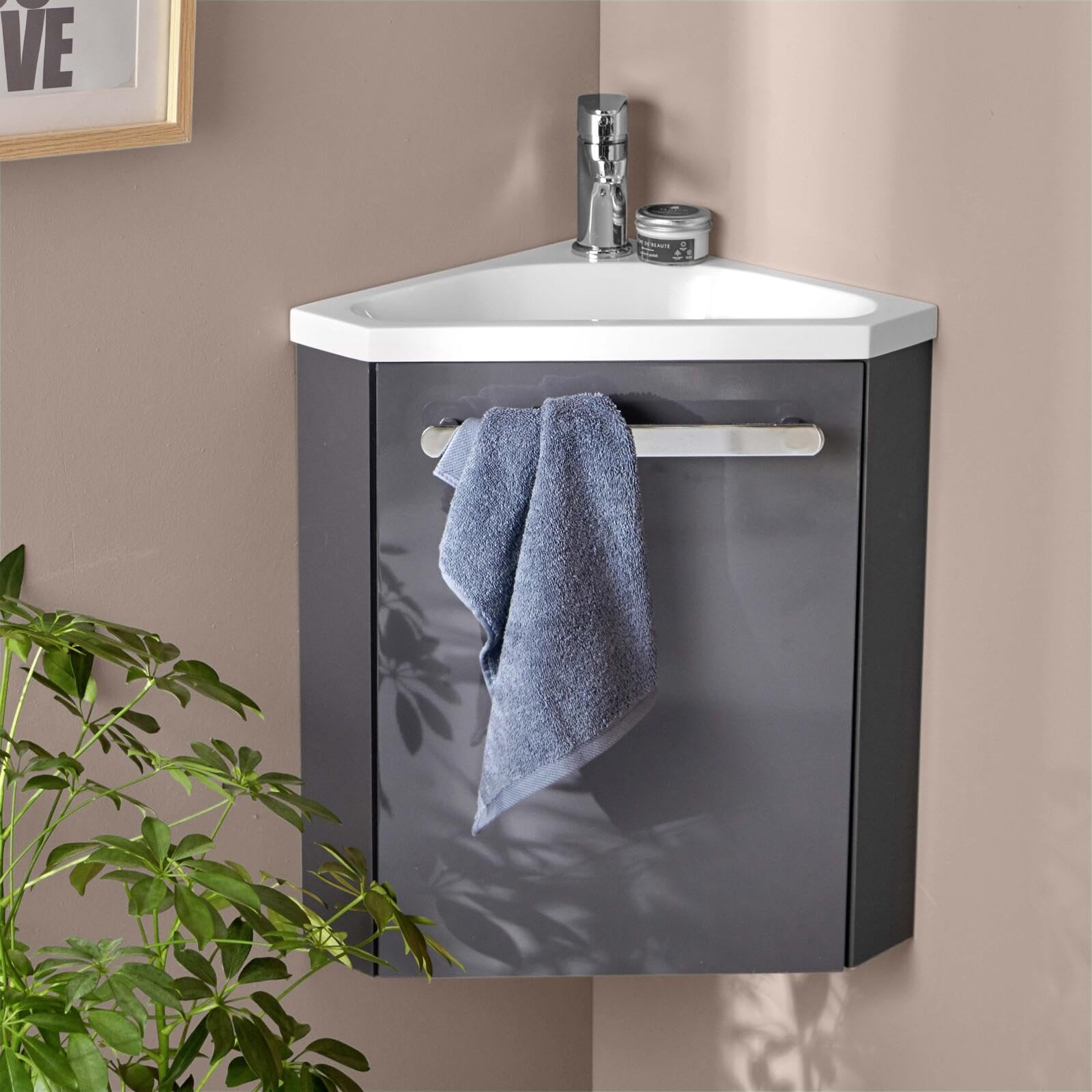 Mob-In - Lavamani angolare SKINO con lavabo in resina L 35 x H 53 x P 35 cm