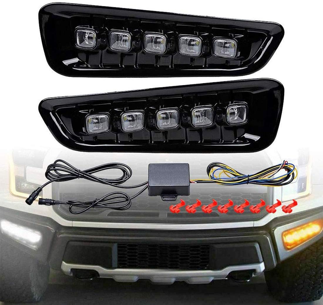 Lights White/Amber Switchback 5-LED DRL Turn Signal Lights for Ford F150 2017 up (black)