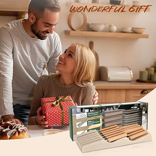 Miniatura 7 de Juego de cuchillos de cocina de 12 piezas con bloque de cuchillos en el cajón, juego de cuchillos de acero inoxidable con 6 cuchillos de carne,