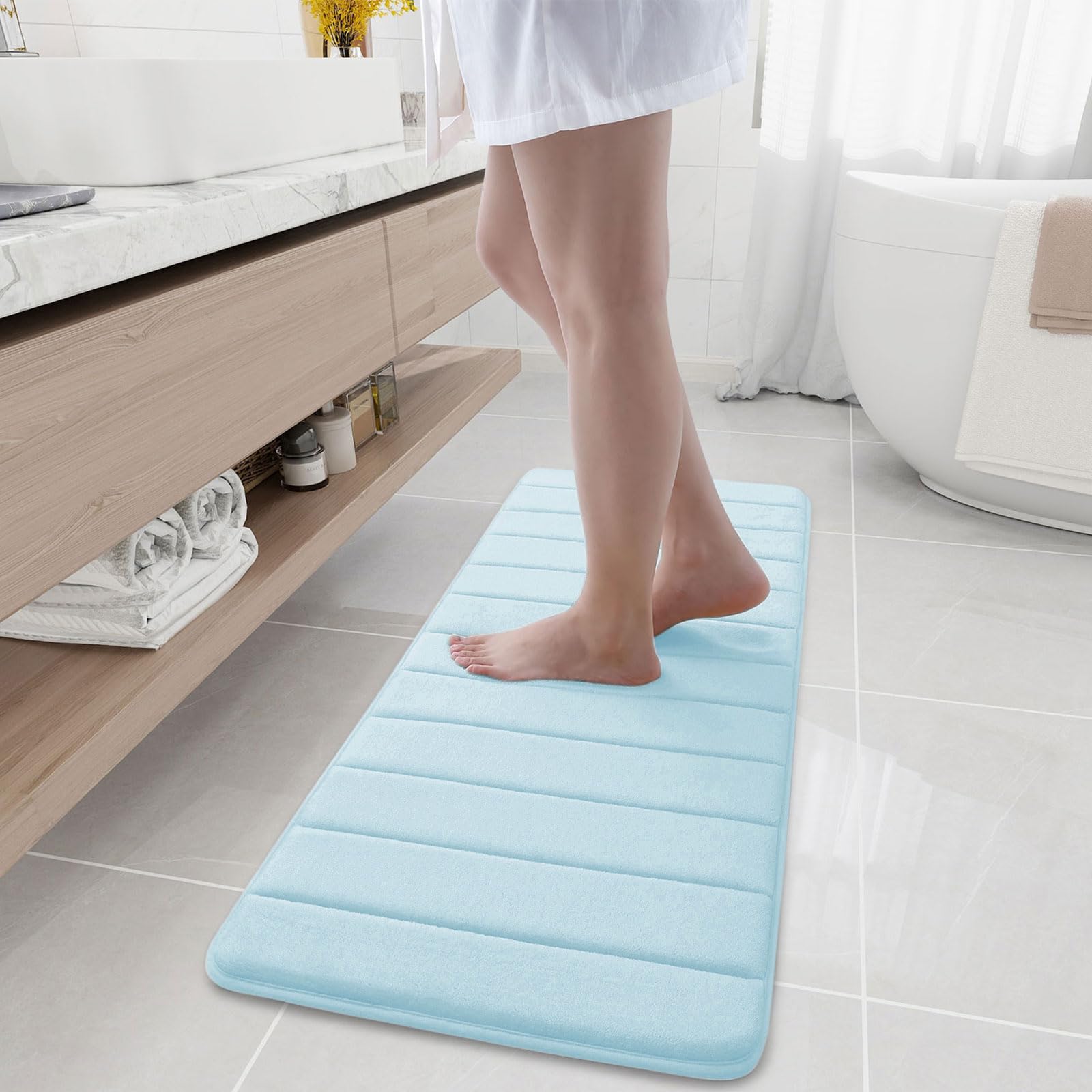 Buganda Memory Foam Bath Mat, 47" x 17", Ultra Soft and Non-Slip Bathroom Rugs, Water Absorbent and Machine Washable Bath Rug Runner for Bathroom,