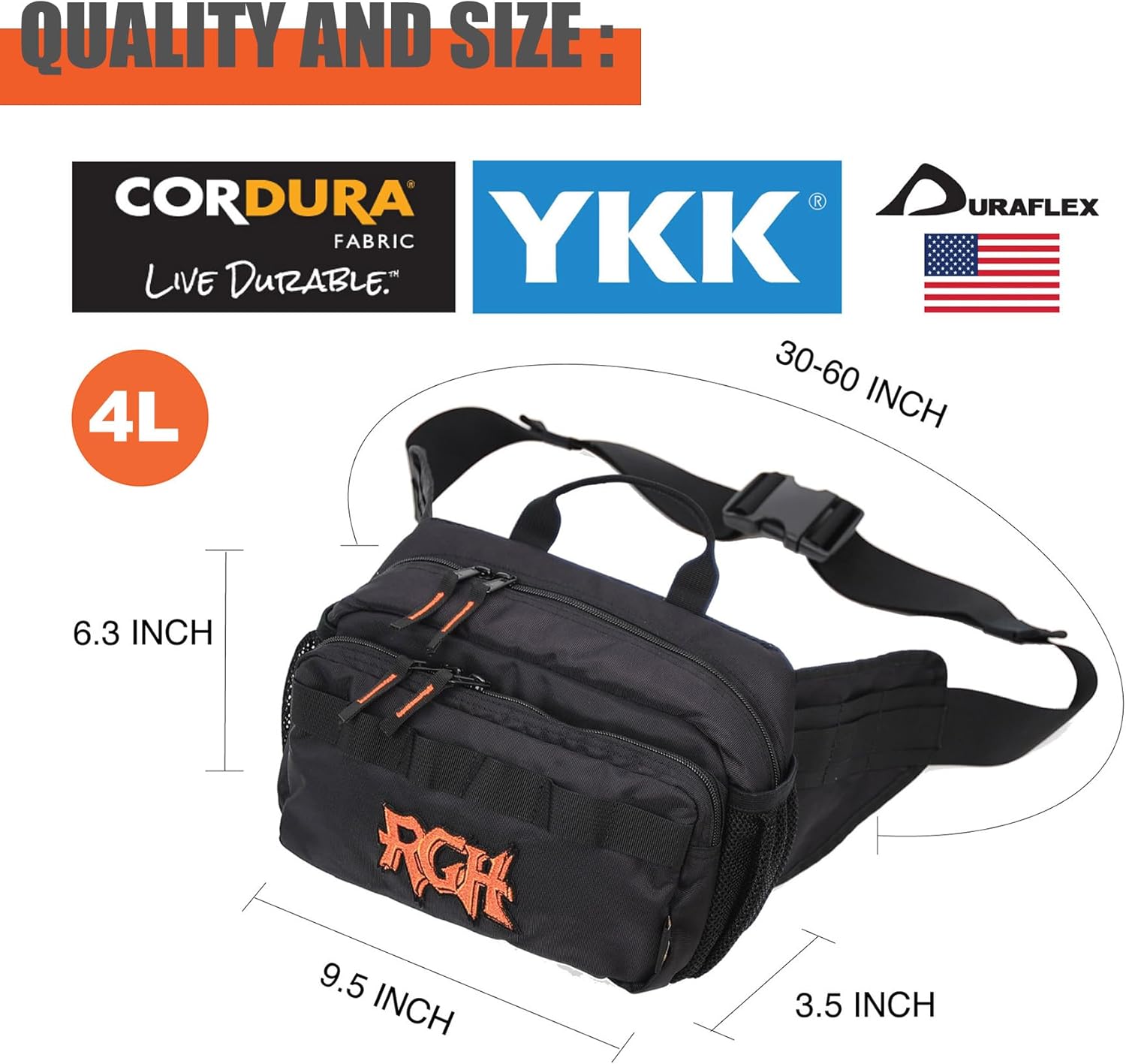 Rough Enough Tactical Fanny Pack for Men Crossbody Fashion Waist Packs with Molle System Stormproof Cordura Hiking Travel Fishing Chest Bag Black - Image 5