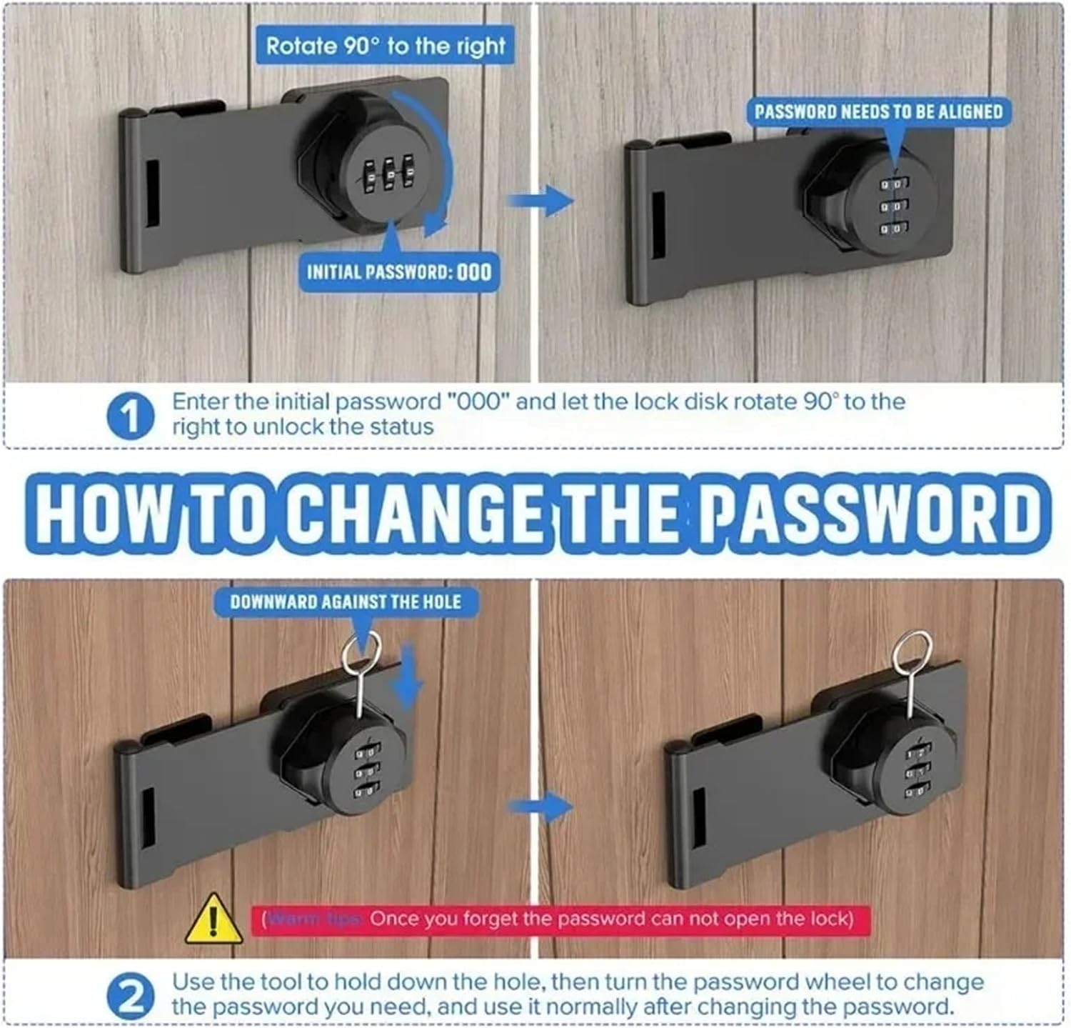 Keyless Security Cam Lock Household Cabinet Password Hasp Locks Theft Combination Lock Zinc Alloy Password Drawer Locks 1Pcs(4 Inch - Black)