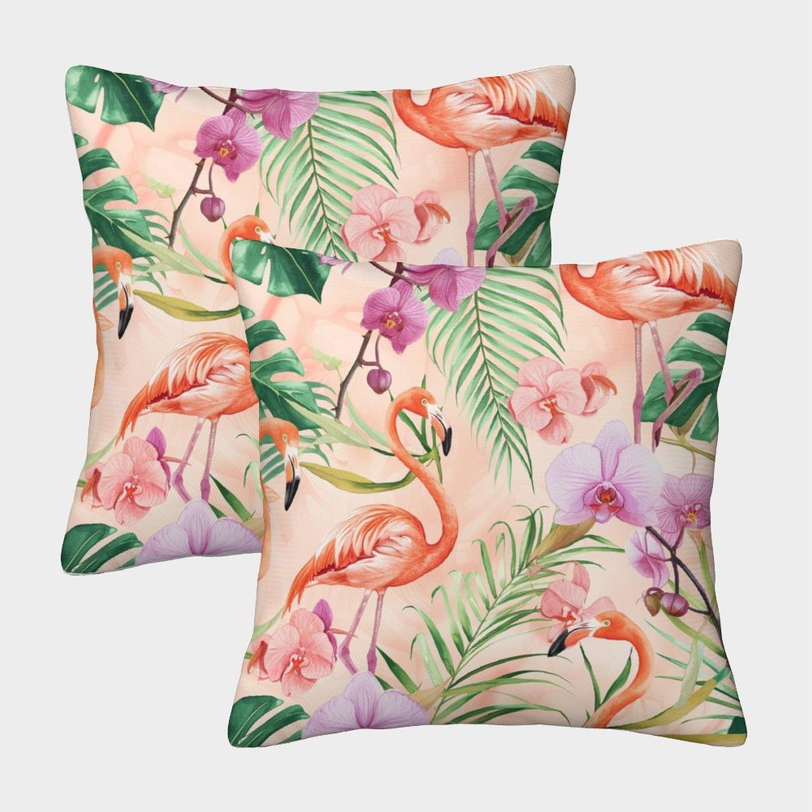 kaiyun 2 Pack Orchid, Leaves Pillow Case Home Decoration Sofa Flamingo Cushion Cover 40x40cm
