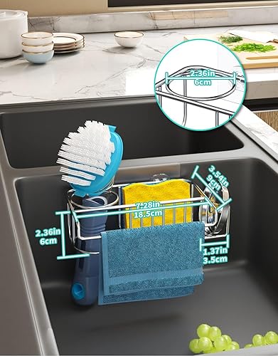 Miniatura 6 de Soporte para esponja, organizador de fregadero de acero inoxidable 4 en 1 SUS304, sin taladro, organizador de fregadero de cocina a prueba de óxido