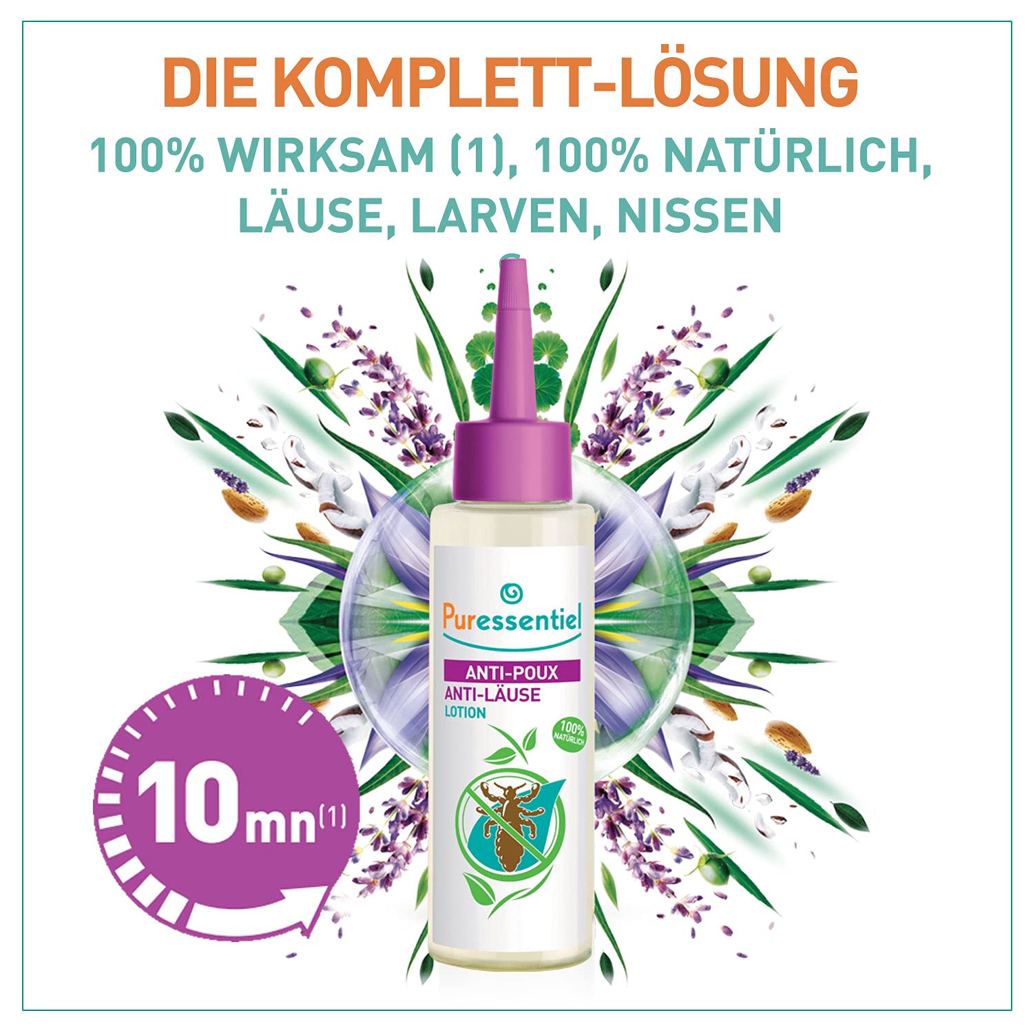 Anti-Läuse - Behandlungslotion mit Kamm - Bewiesene Wirksamkeit - Enfernt Läuse, Larven, Nissen - 100 Prozent natürlich - 100 ml