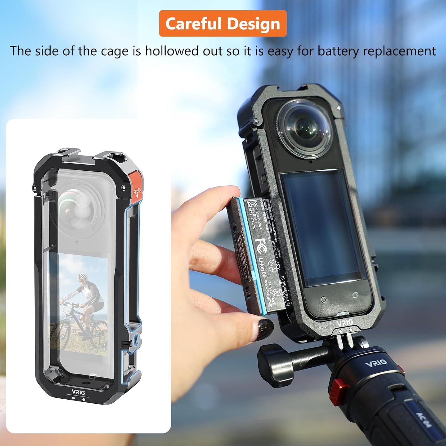 VRIG Frame Cage for Insta360 X4,Aluminum Protective Case for Insta360 X4 with Silicone Lens Cover, Built-in Cold Shoe and 1/4" Threads