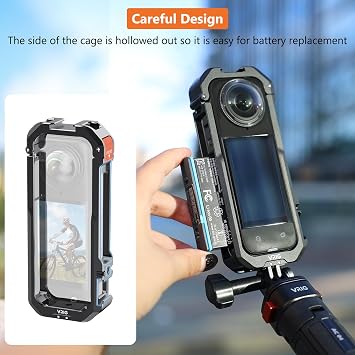 VRIG Frame Cage for Insta360 X4,Aluminum Protective Case for Insta360 X4 with Silicone Lens Cover, Built-in Cold Shoe and 1/4 Threads