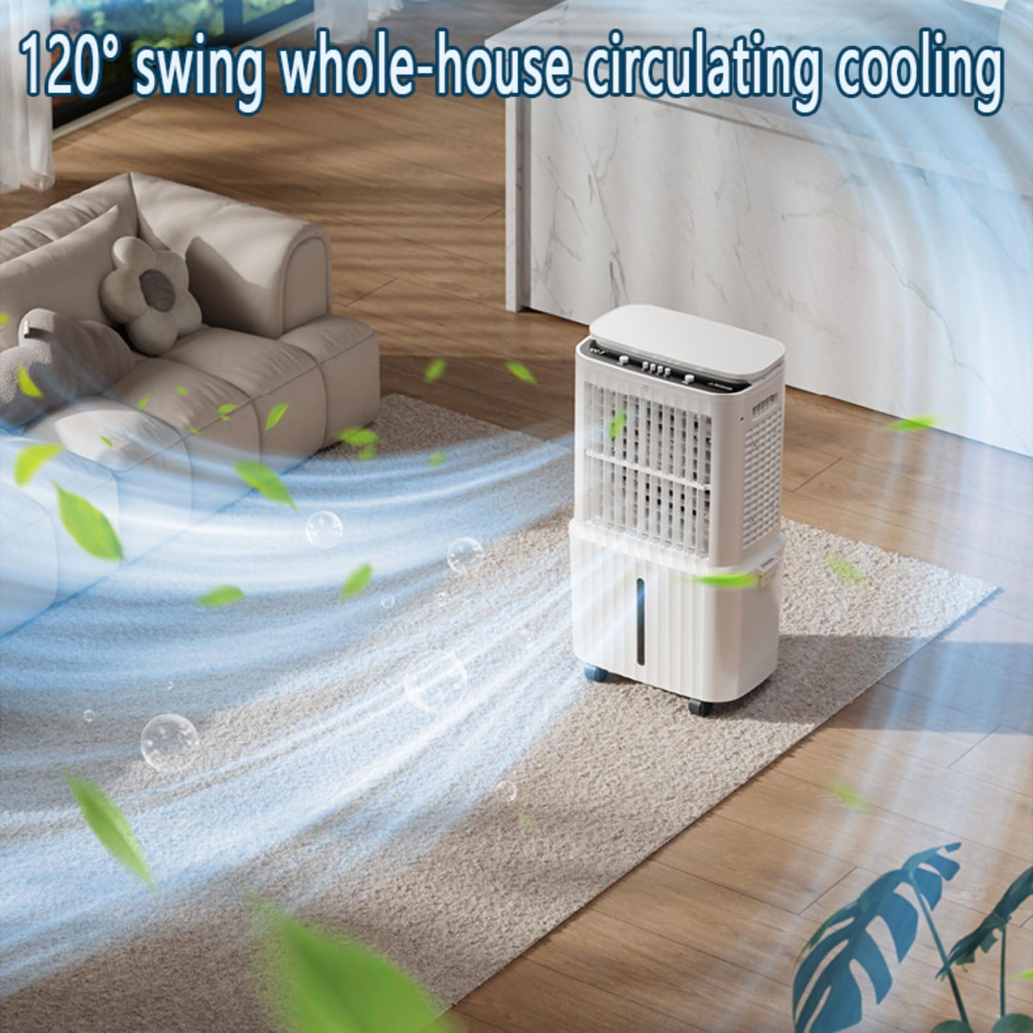 Climatizador Evaporativo Portátil con Tanque Desmontable 30L Enfriador de Aire Silencioso con Temporizador 12H 3 Velocidades 120° Oscilación Bajo Consumo Ventilador de Enfriamiento para Hogar