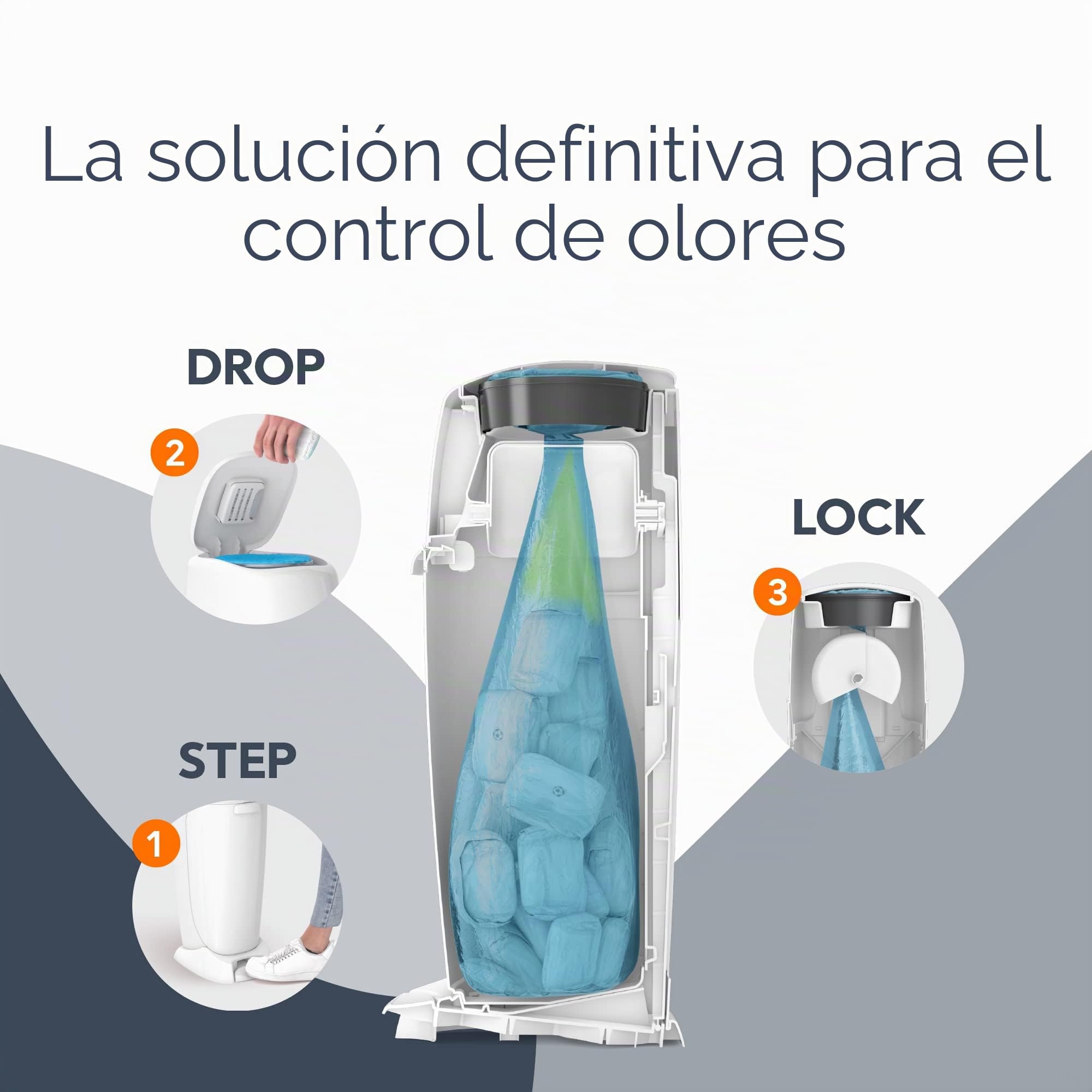 Playtex Diaper Genie - Cubeta completa con antimicrobiano integrado que controla el olor, incluye cubeta y 1 recambio, blanco, 8 libras