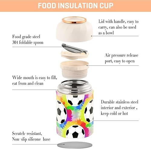 Miniatura 4 de MCHIVER Balones de fútbol - Tarro de comida con cuchara de acero inoxidable aislado al vacío, contenedor de alimentos de 17 onzas para almuerzo