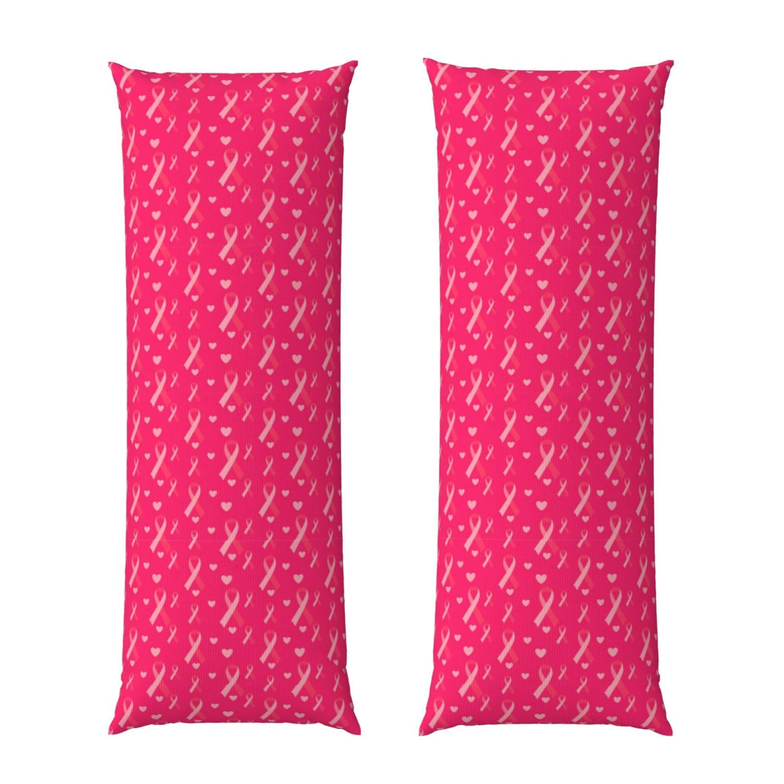 Pillowcase for Body Pillow 20x54, Love Heart Breast Cancer Awareness Ribbons, Premium Soft Brushed Fabric with Hidden Zipper, Breathable Machine Washable Cover for Bed Sofa