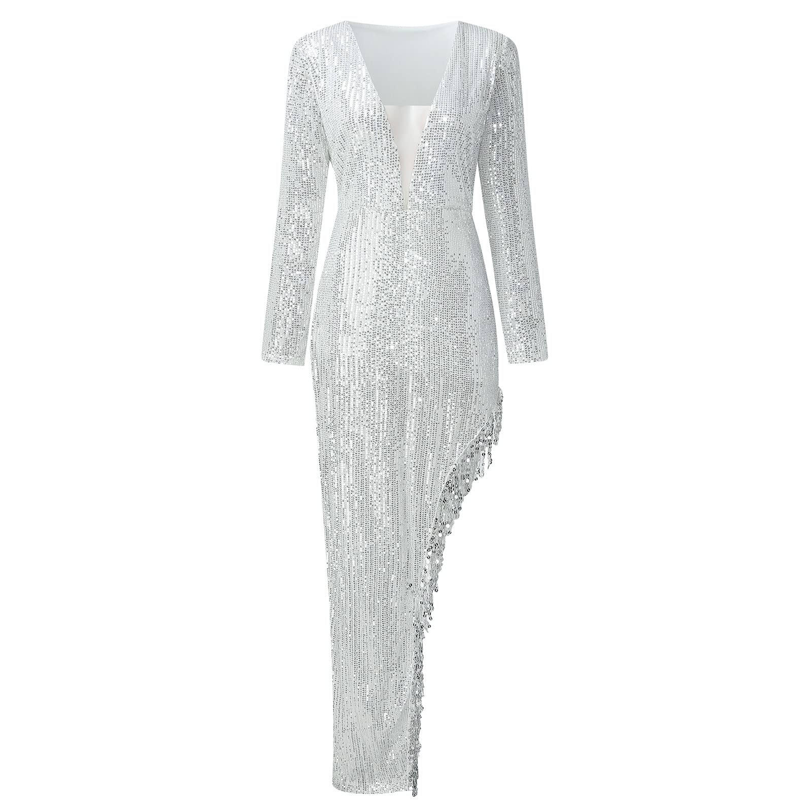 Vestido de Nochevieja para mujer, vestido sexy, cuello en V, vestido de fiesta, brillante, vestido de noche, largo, festivo, brillante, elegante, vestido de cóctel, vestido de baile con