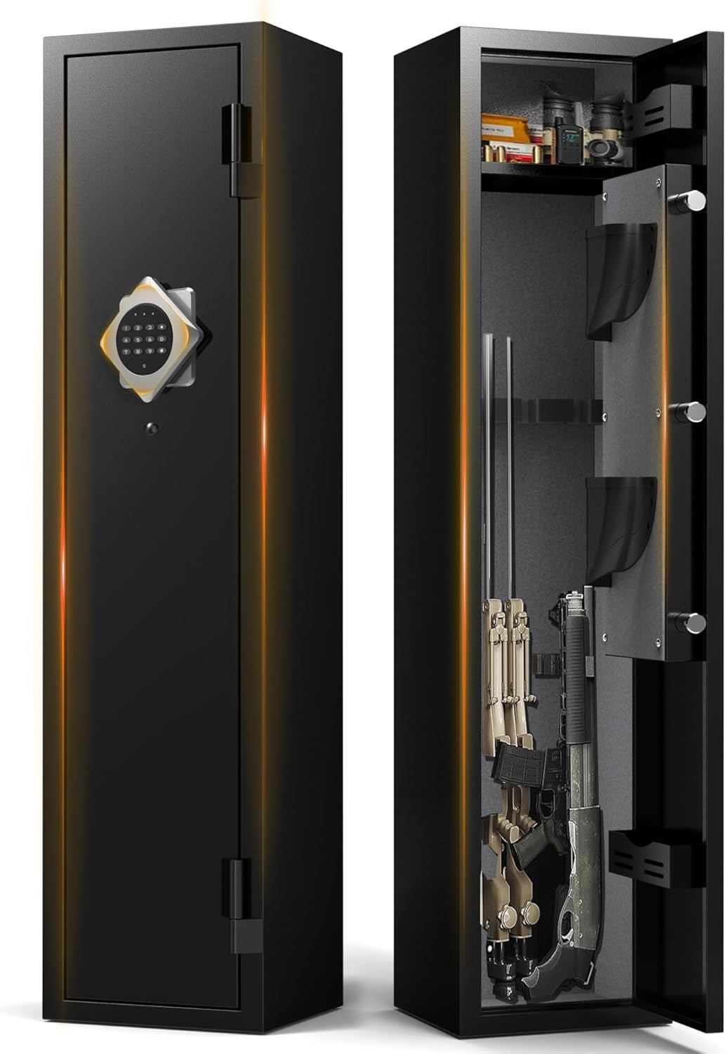 Marcree Gun Safe for Home, Small Digital Rifle Safe with Removable Shelf, Electronic Gun Cabinet for Rifles and Shotguns, Mute Function, LED Light, Pistol Bags, Shotgun Safes for Bedroom Living Room