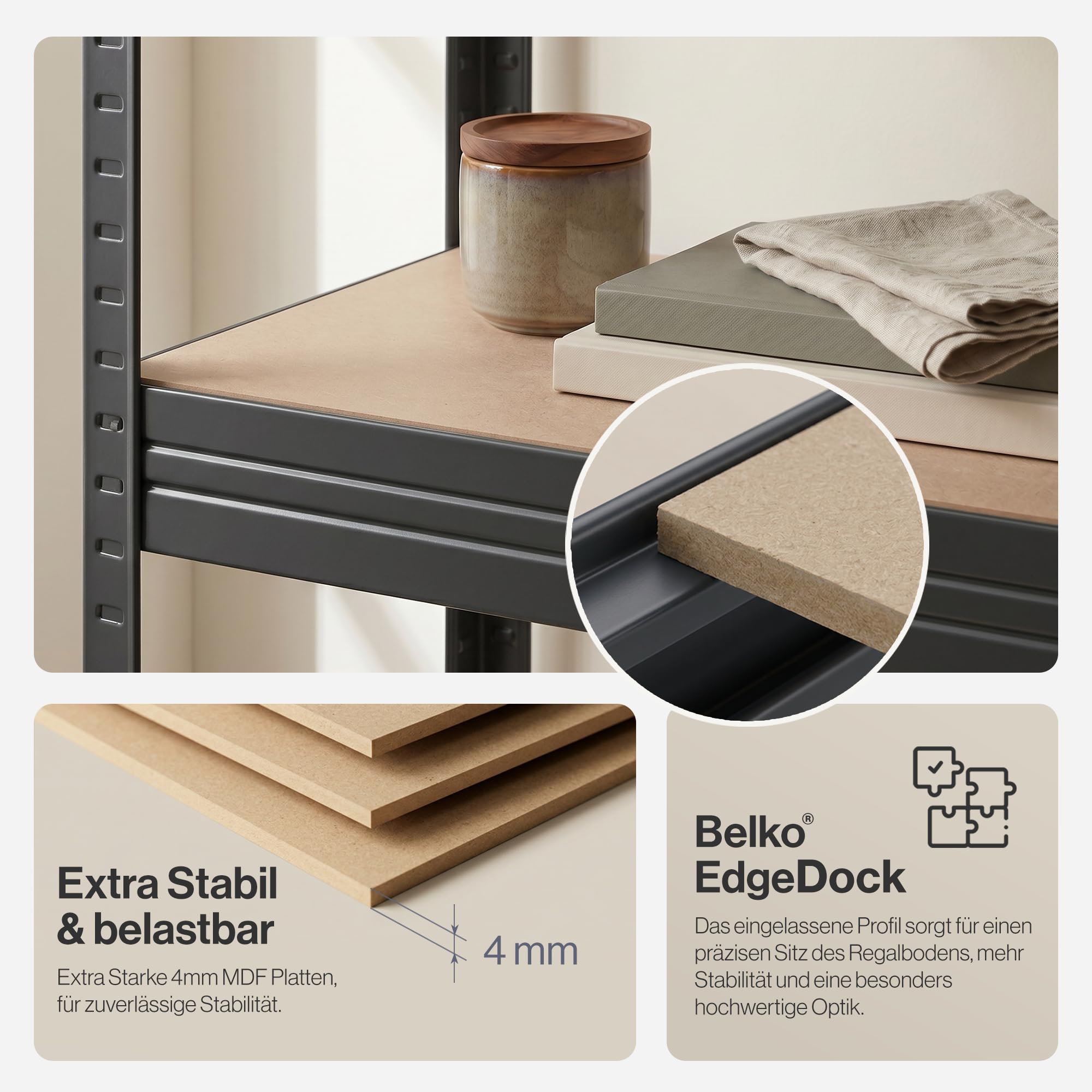 BELKO® Scaffalatura per carichi pesanti C225, antracite, 200 x 120 x 50 cm, scaffale XXL per cantina, scaffale in metallo con 5 ripiani, portata fino a 900 kg (180 kg per ripiano)