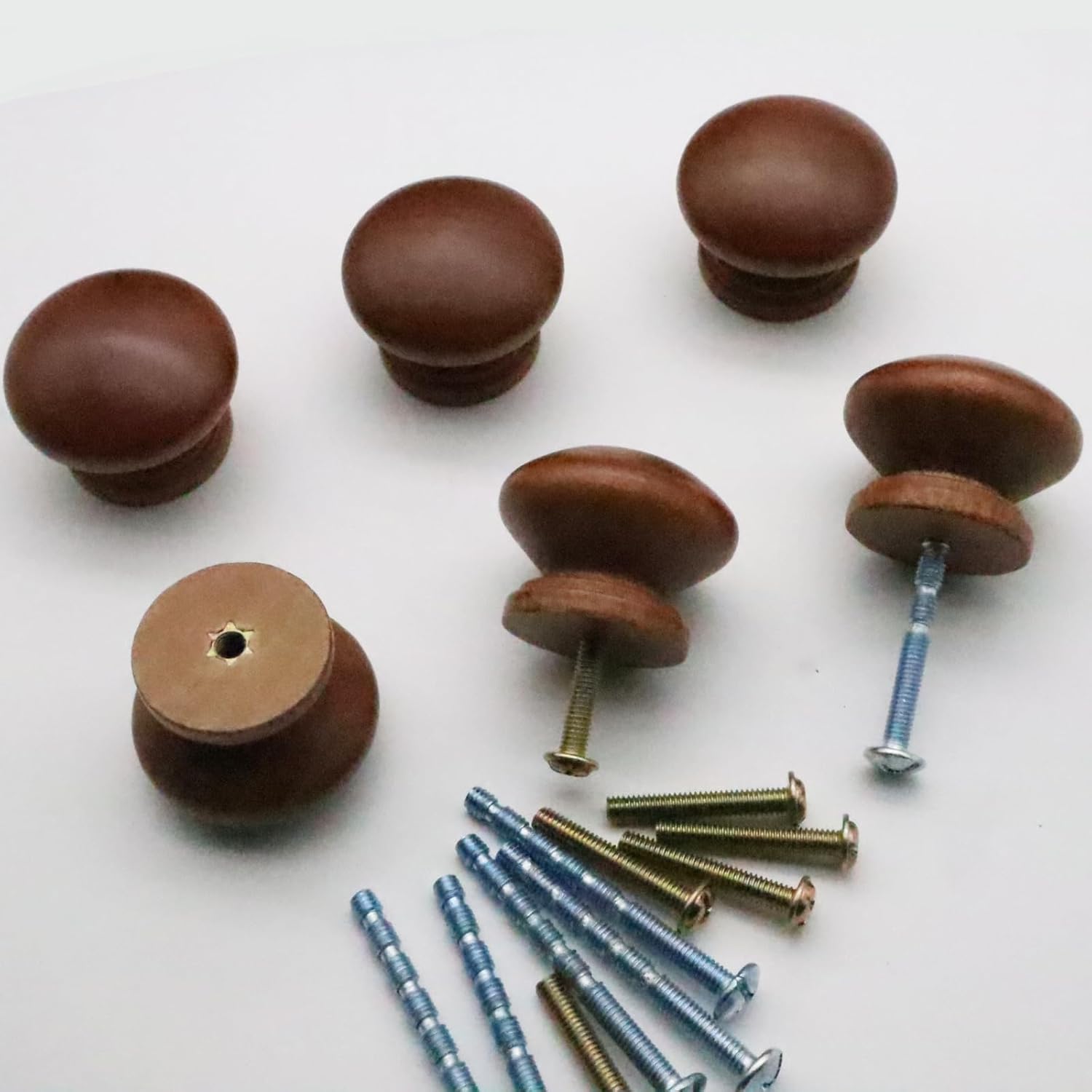 6Pcs Wooden Cabinet Knobs, Wood Dresser Knobs Kitchen Cabinet Knobs Drawer Knob Modern Round Knob for Furniture Dresser Cupboard Drawer Closet Door (Brown)