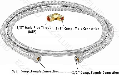 Miniatura 2 de EZ-Fluid LeadFree - Manguera de lavavajillas de acero inoxidable de 48 pulgadas para conectores de manguera de agua fríacaliente, 38" hembra Comp. x