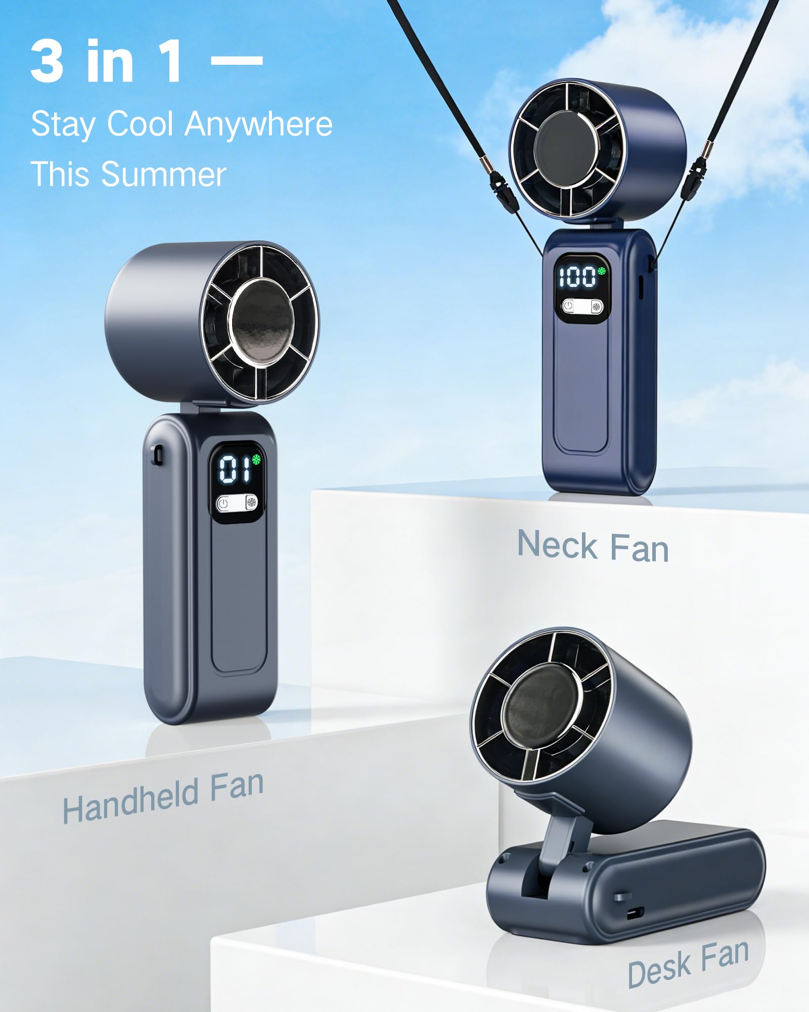 Wudyfei Portable Handheld Fan with Ice Cooler, High-Speed Turbo Hand Fan - Image 2