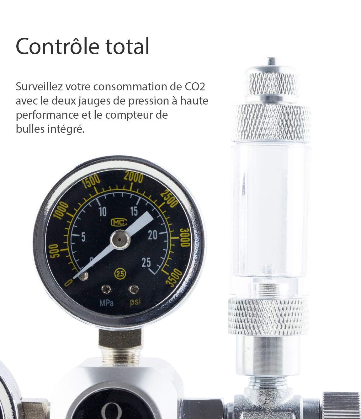 Réducteur de Pression CO2 avec Arrêt Nocturne, Régulateur de Pression pour Aquarium, Aquariophilie avec Compteur de Bulles d'air