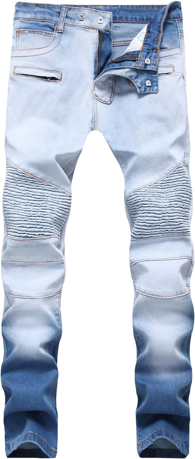 OBT Men's Moto Biker Vintage Distressed Ripped Slim Fit Skinny Stretch Denim Jeans W34