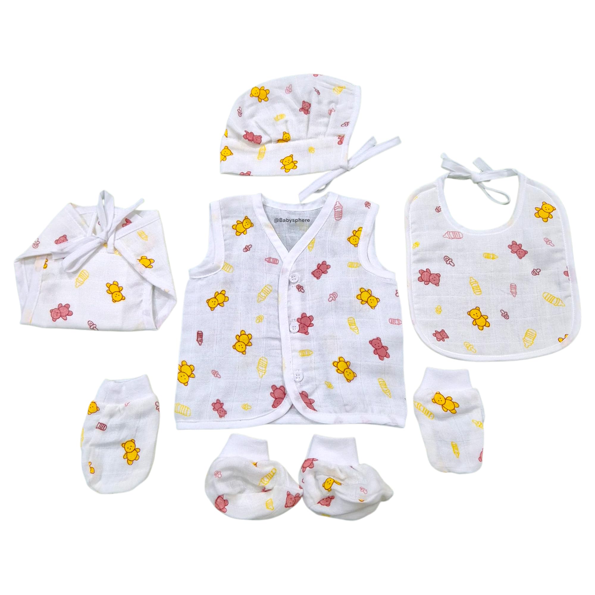 BabySphere Premium Cotton Organic Muslin Gift Set(Pack of 6)(0-6 Months) (0-3 Months, Teady)-picture-14