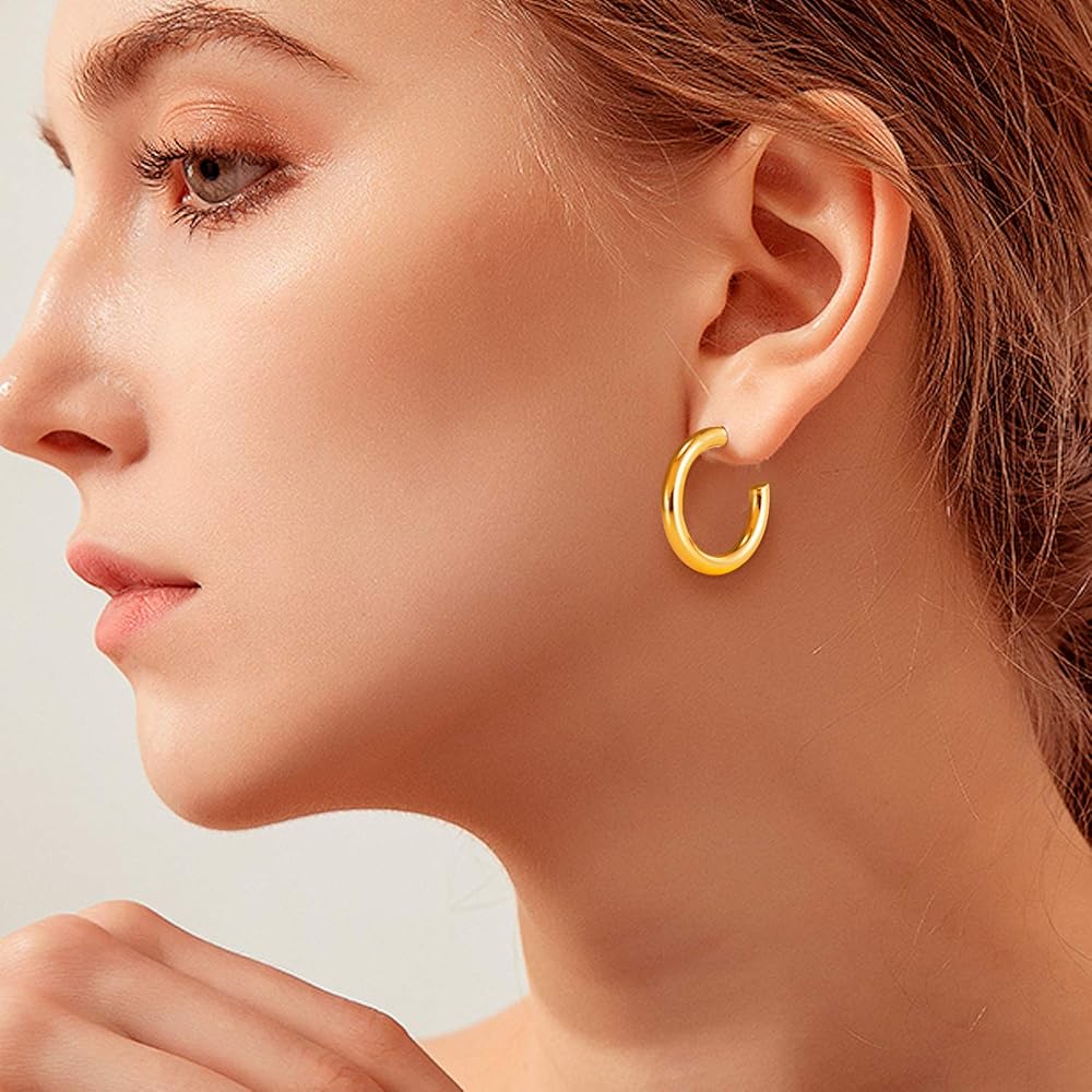 Juego De Aretes De Aro De Oro Para Ujer, Chapados En Oro De 14 Quilates, Ligeros