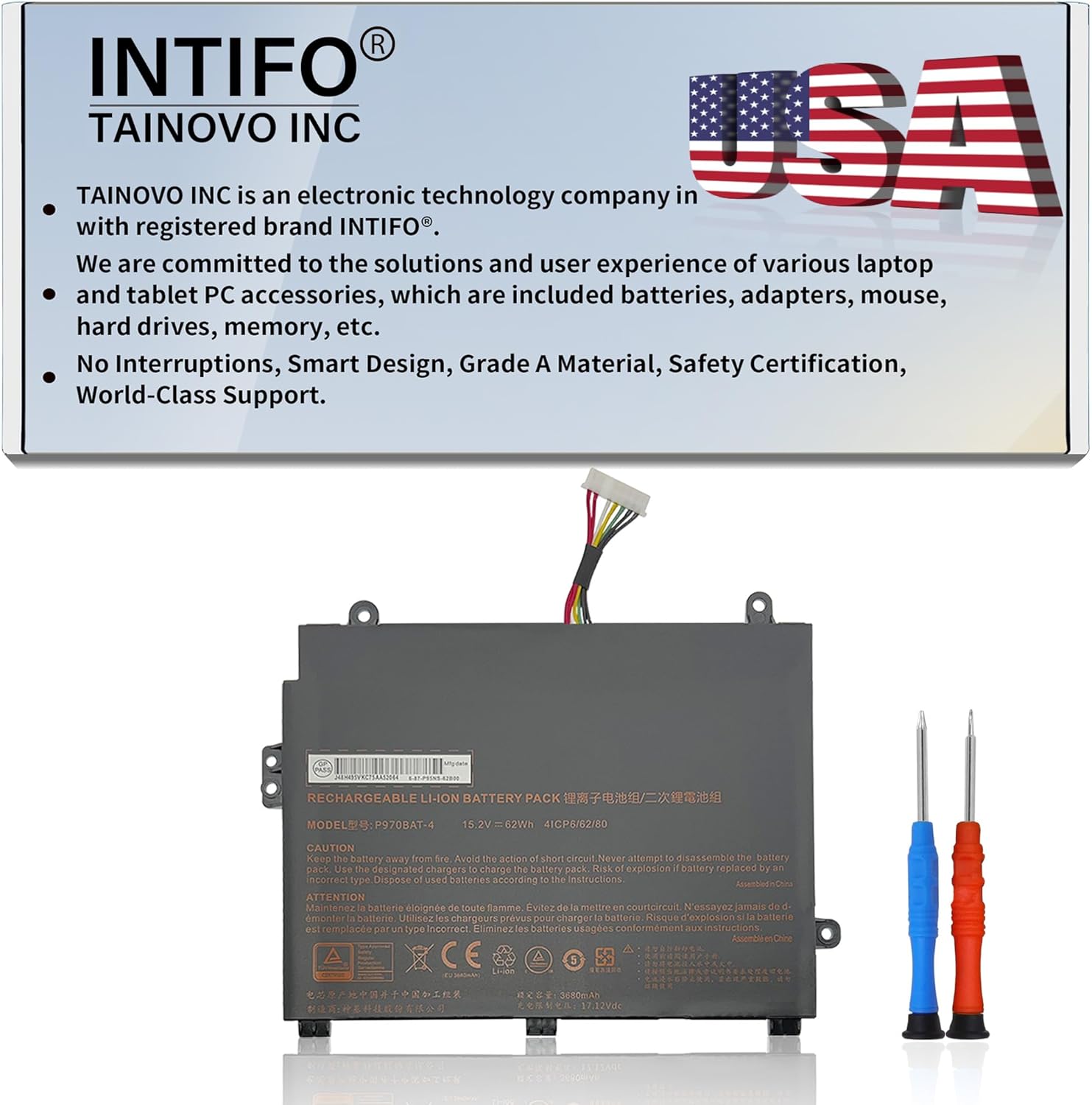 62Wh P970BAT-4 Laptop Battery Compatible with CLEVO P960 P960EN-K Schenker Key 16/17 MEDION Erazer X17801 Sager NP2950 NP2952 NP8954 NP8955 NP8961 NP8962 NP8966 NP8967 NP8968 NP8971 NP8978