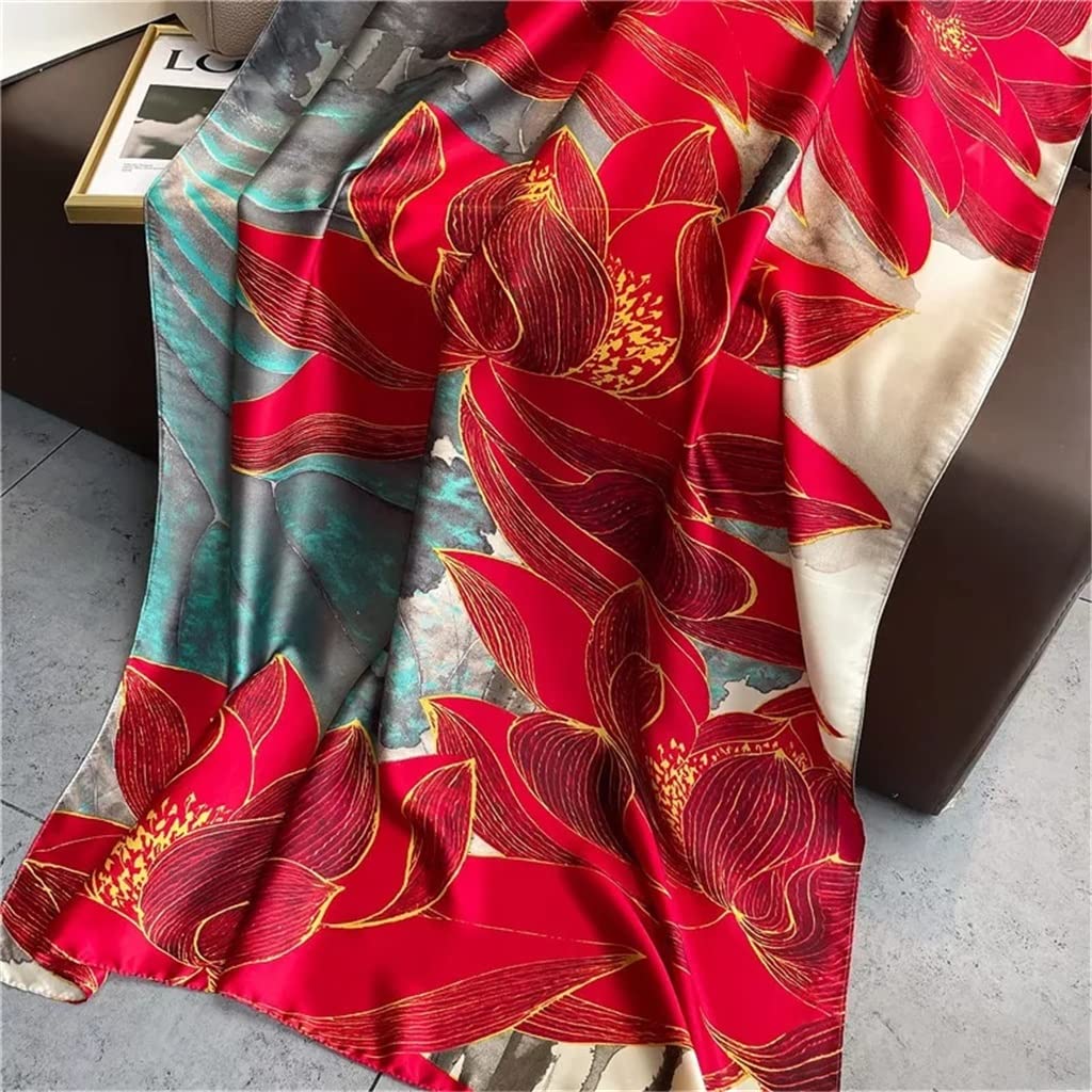 MUSUMI Bufanda de Seda para Mujer, Hijab Vintage, Diadema con Estampado, chales y envolturas, Estola de Playa, pañuelo para el Cuello, Bandana Femenina