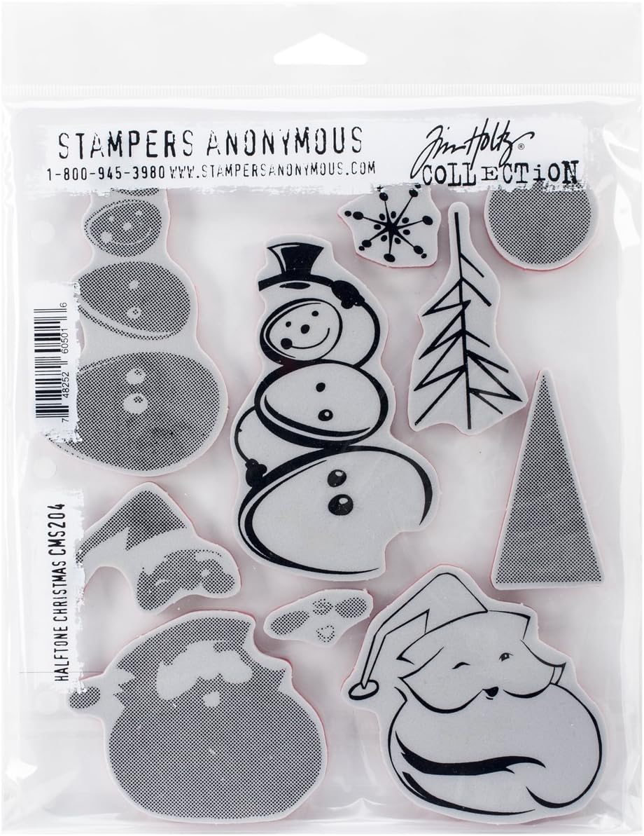 Tim Holtz Cling Stamps 7x8.5-Halftone Christmas
