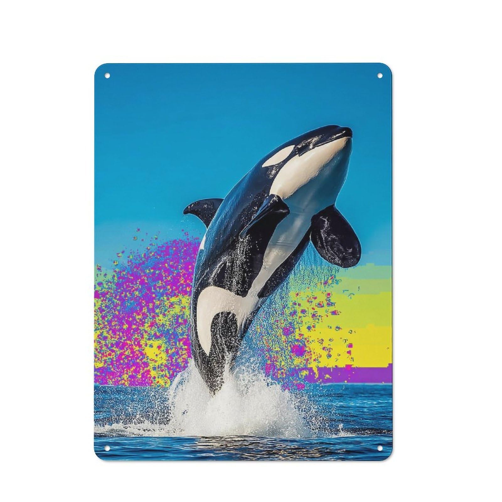 Junmoney Orca Whale Breach In Vibrant Colors Vintage Tin Sign 40X30cm With For Home Office Or Studio, For Home Office Decor Fans