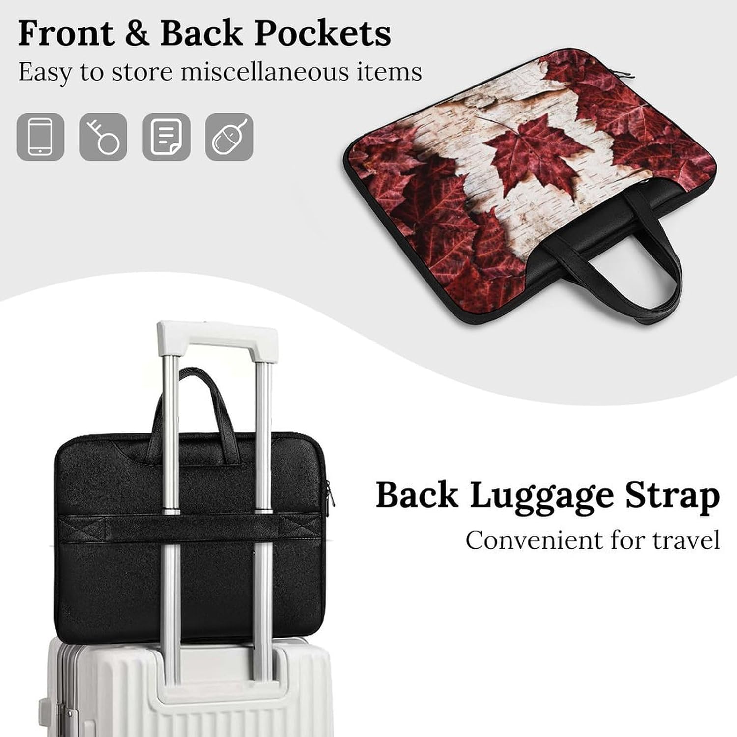 Canada Maple Leaf 37x28cm Black-style Laptop Bag Leather Tablet Computer Briefcase Large Capacity Work Business Tote Bags for Office