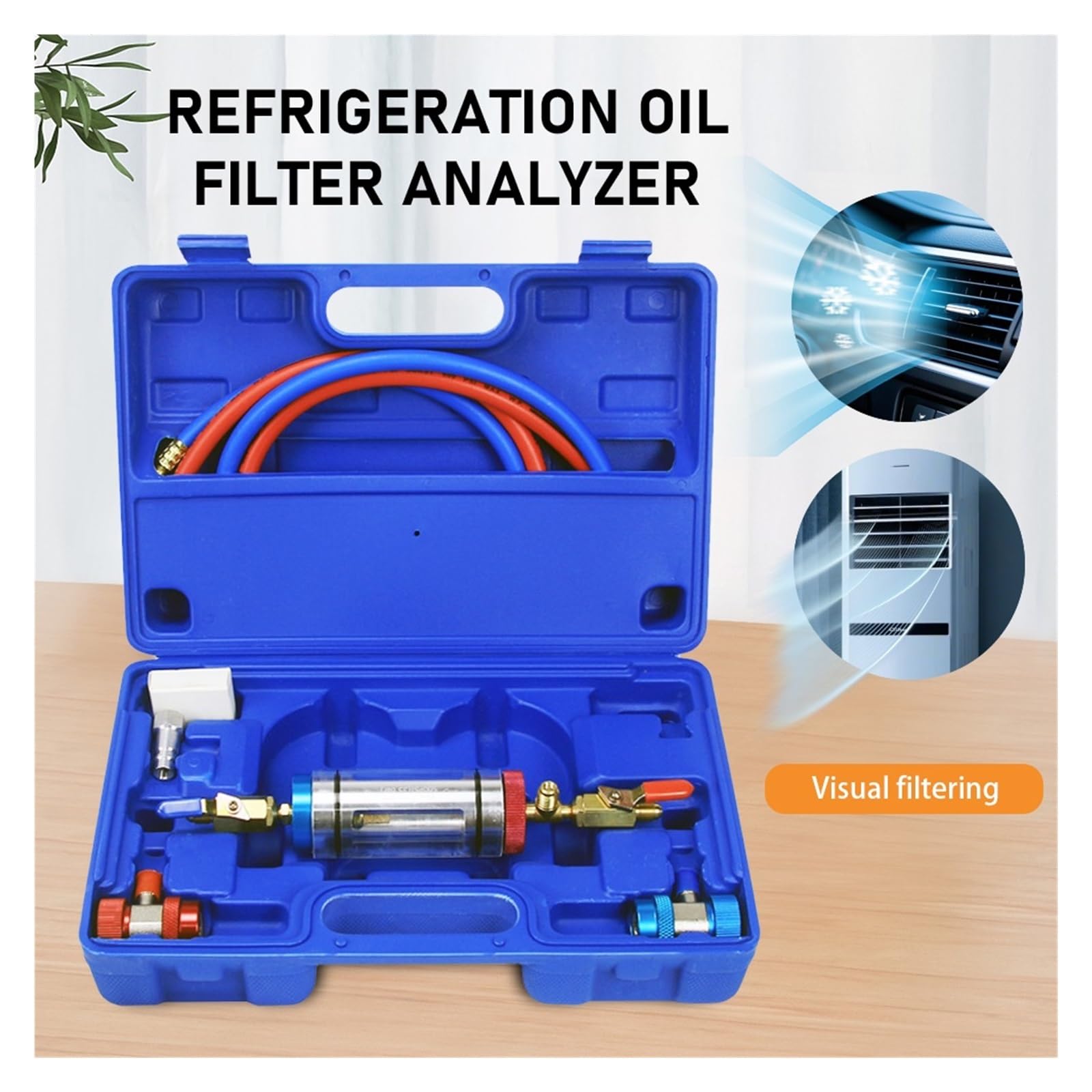Filtro 'olio del compressore 'aria condizionata for auto Analizzatore 'olio refrigerante 'aria condizionata Riempitore 'olio di refrigerazione Purificatore Per uso fai da te(Complete tool set)