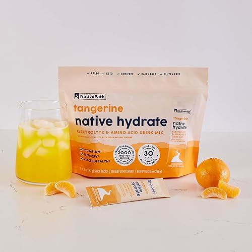 Miniatura 8 de NativePath Native Hydrate - Paquetes de electrolitos en polvo sin azúcar con BCAAs, hidratación de mandarina, apto para dieta keto y paleo, 30