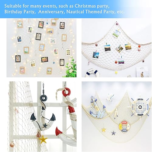 Miniatura 7 de Paquete de 2 redes decorativas de pesca, 79 x 39 pulgadas, decoración de pared de red de pesca natural, para decoración del hogar, fiesta temática