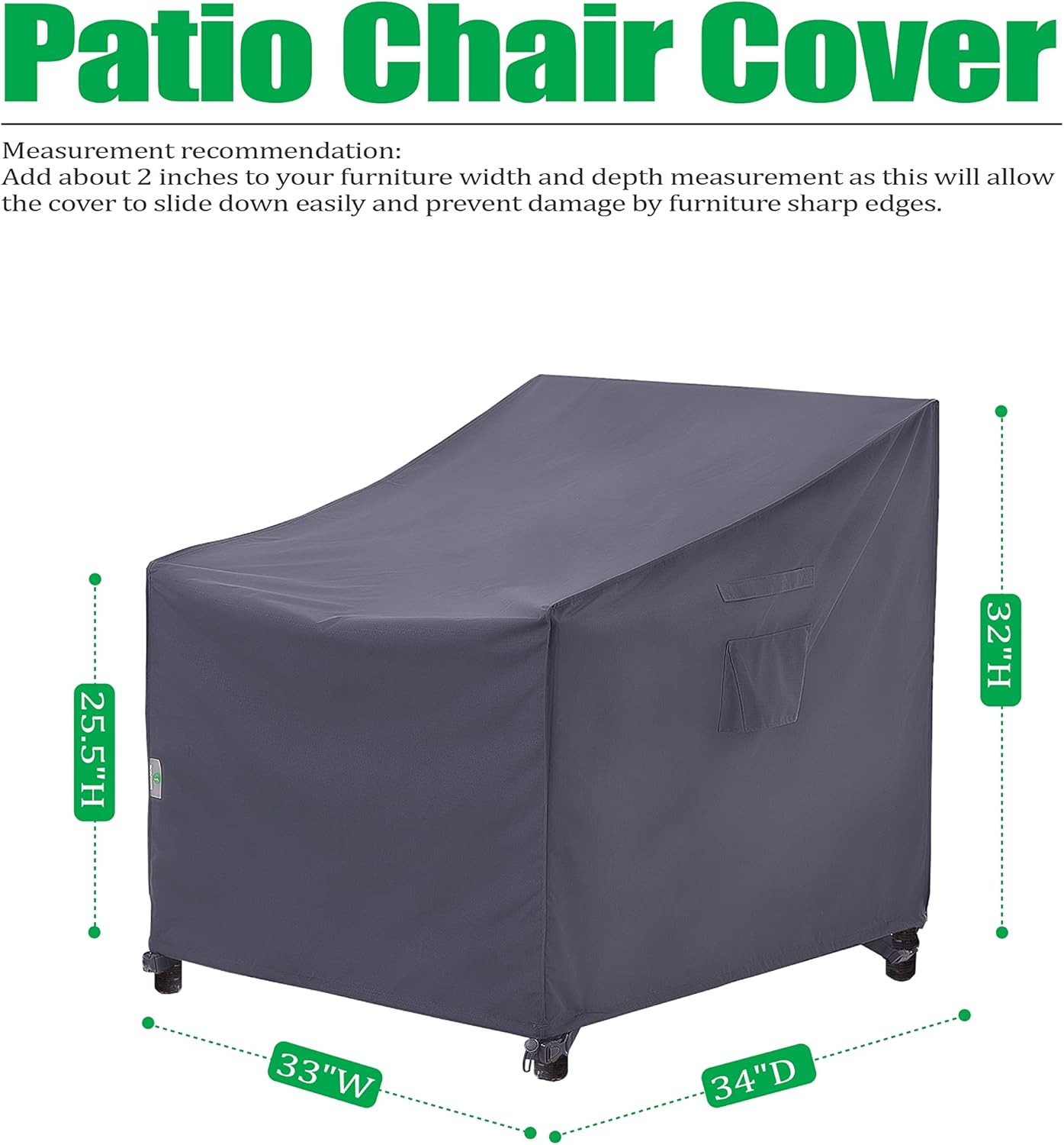 F&J Outdoors Patio Chair Covers Waterproof UV Resistant Heavy Duty Outdoor Lounge Chair Adirondack Chair Cover, Grey, 2Pack, 33" W x 34" D x 32" H
