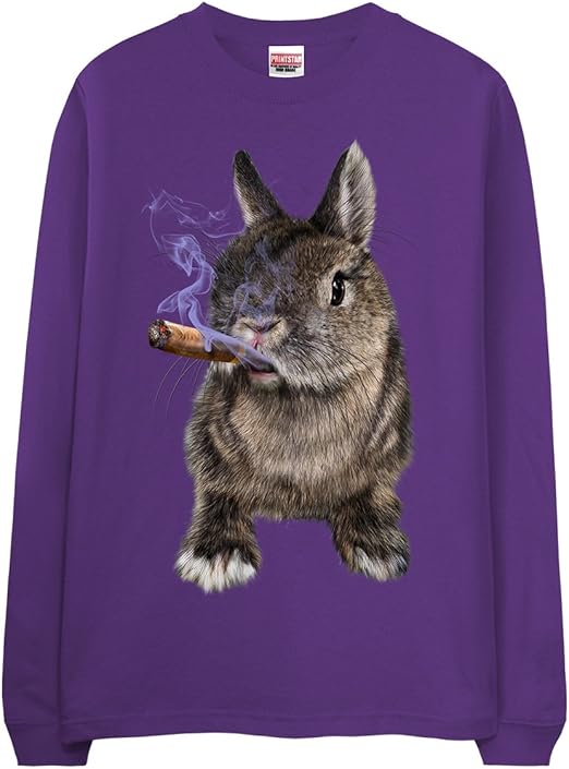 Amazon ノーブランド品 煙草を吸ううさぎ たばこ パープル Mサイズ メンズ長袖tシャツ Tシャツ カットソー 通販
