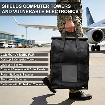 Faraday Bags for Computer Towers, Laptops & Electronics, XL Military-Grade Faraday Bag for Digital Forensics, Protect Electronics from Damage, Personal Privacy Security, EMP, EMF, RF, CME, Protection