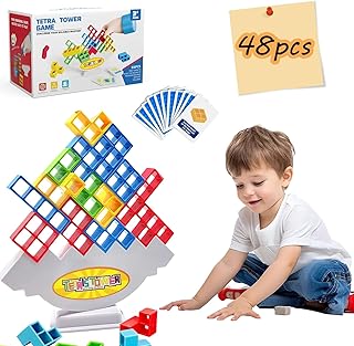 48 PCS Tetra Tower Stacking Game,Stack Attack Block Puzzle Games,Building Balance Blocks Board Game for Adults and Kids,Perfect for Family,Party,Travel