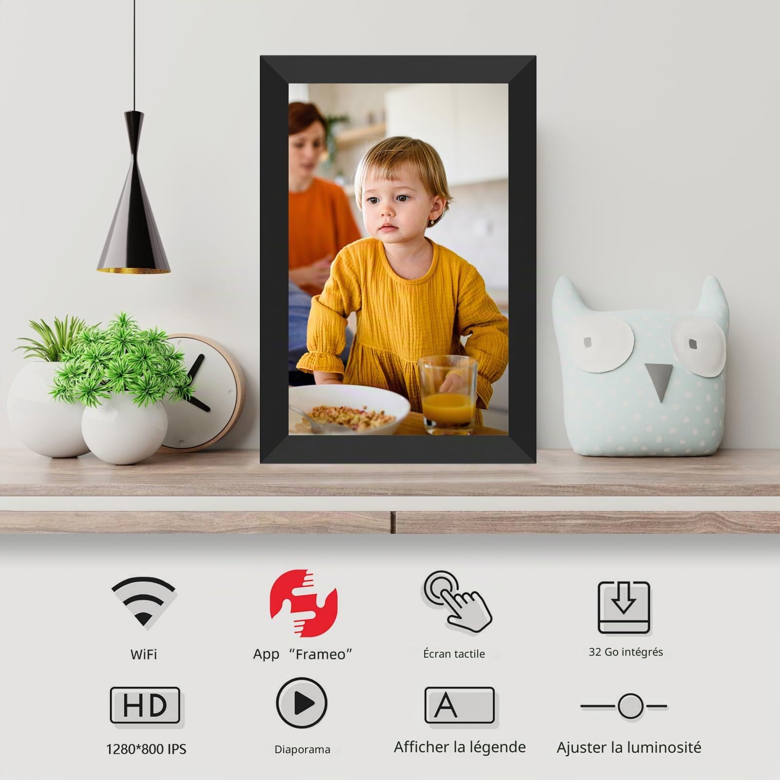 FRAMEO Cadre Photo numérique Intelligent WiFi Cloud 10,1" HD 1280 x 800 IPS Écran Tactile Cadre numérique avec 16 Go de Stockage Installation Facile pour Partager des Photos ou des vidéos Via