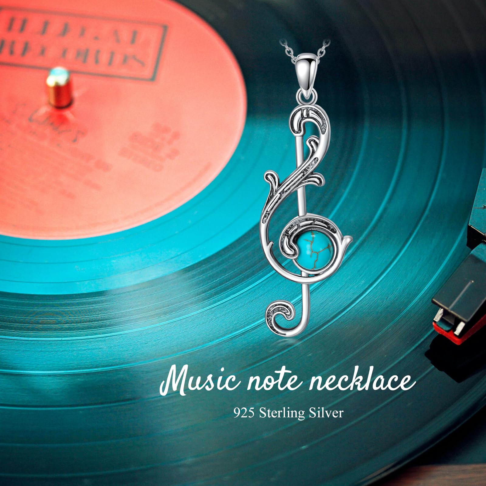 Collana da donna a forma di nota musicale turchese, in argento Sterling 925, ciondolo a forma di chiave di violino, gioiello vintage occidentale per gli amanti della musica, Argento sterling,
